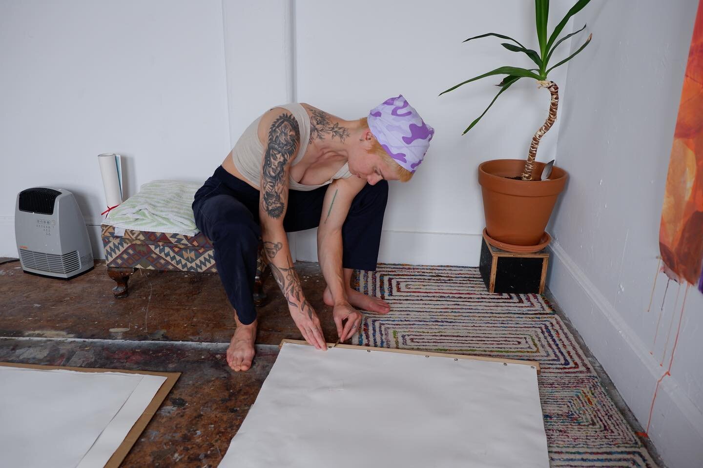 Spent some studio time dismantling and storing some paintings. These two needed repairs because I set them up outside on a windy day, the day after the roe v wade decision was leaked. They took some tumbles but I&rsquo;d do it again all the same. 

S