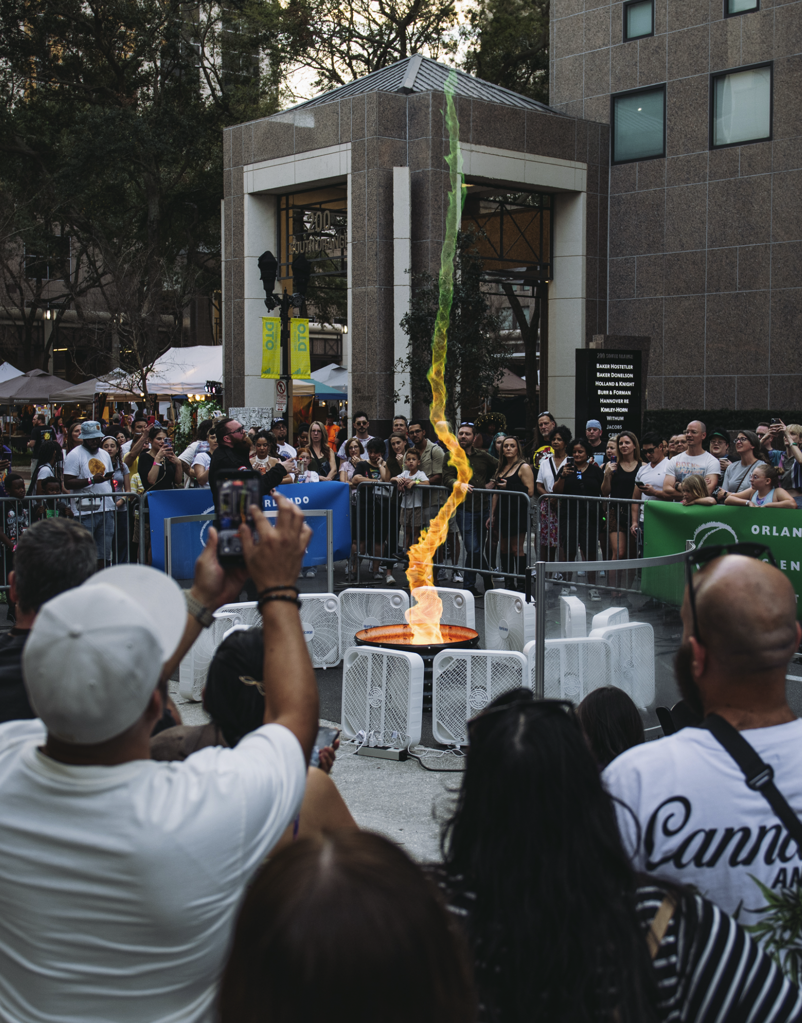 Orlando Science Center creates a hurricane of green fire at IMMERSE in Downtown Orlando