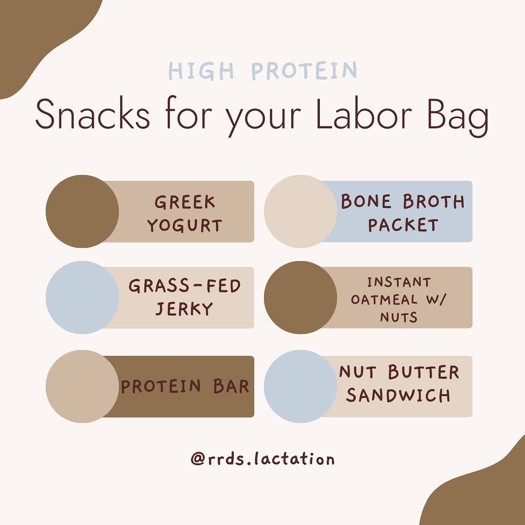 When packing your bag of things to have with you when you go into labor, don&rsquo;t forget snacks!! Obviously during the final stages of labor you likely won&rsquo;t be eating anything solid like this, but these foods are great for giving you lastin