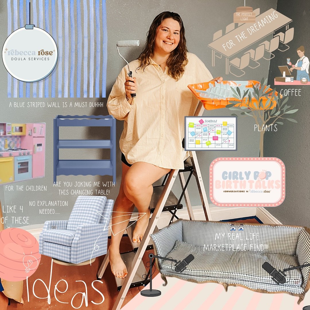 A scalloped blue changing table, a gingham nursery rocker, and a Marketplace find that made me scream ARE YOU FREAKING KIDDING ME?! 😭 The dream is real and I&rsquo;m not okay. #DoulaHQDreams #girlypopbirthtalks
