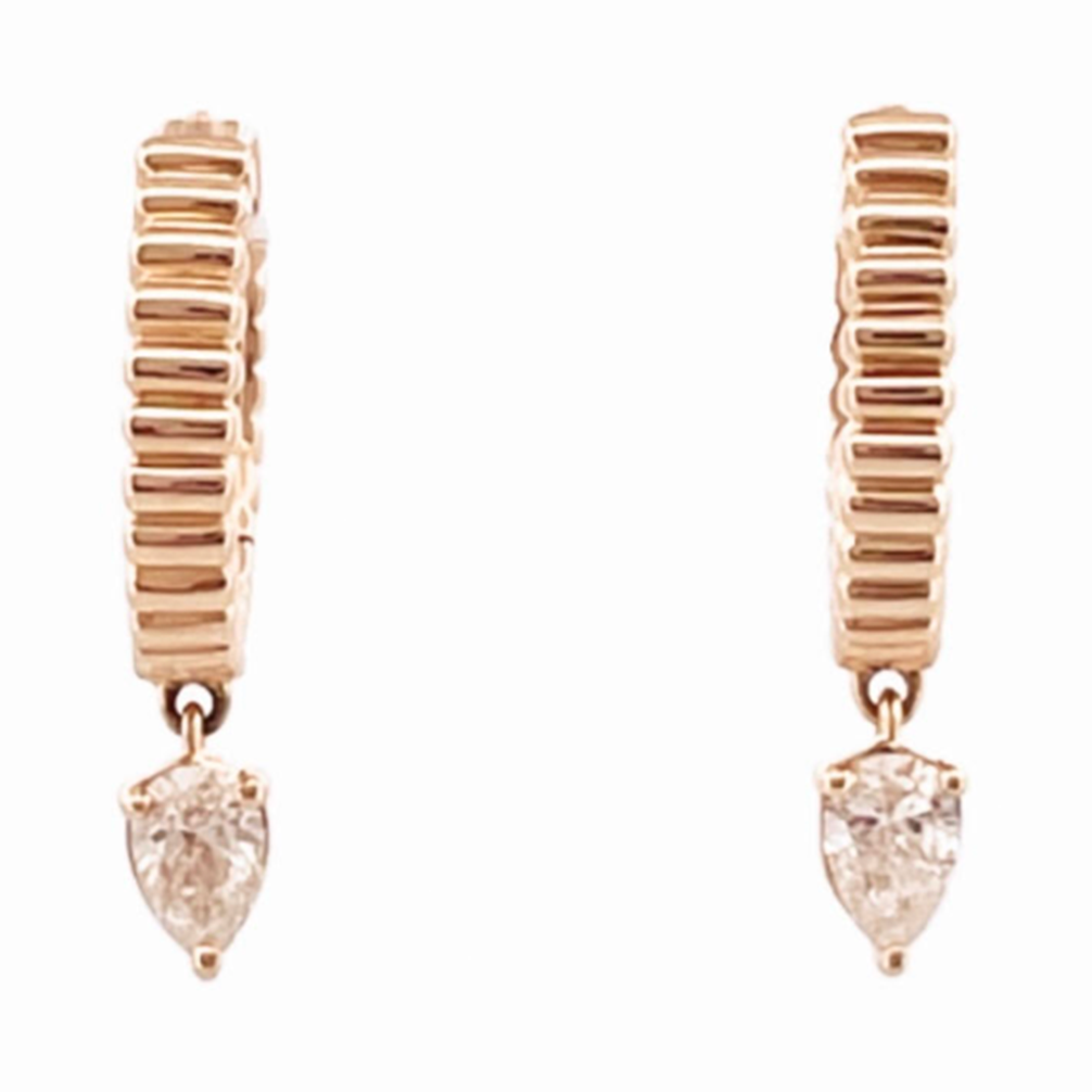 Fluted Diamond Pear Dangle Huggies