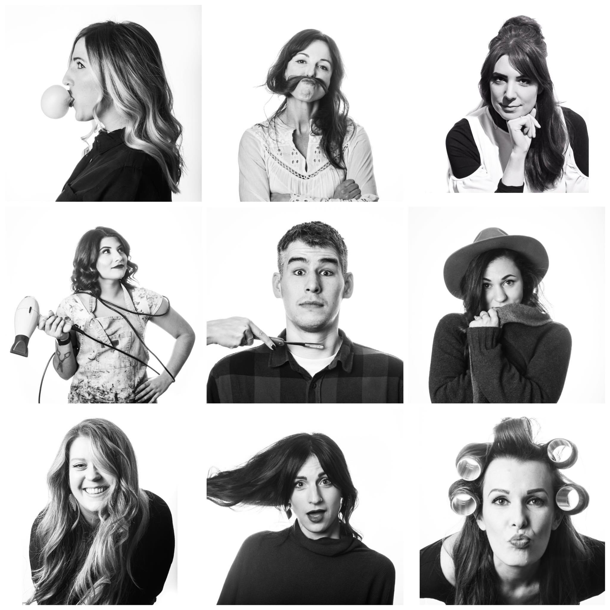 Butter Hair & Co. salon team black and white portrait collage — stylists and staff