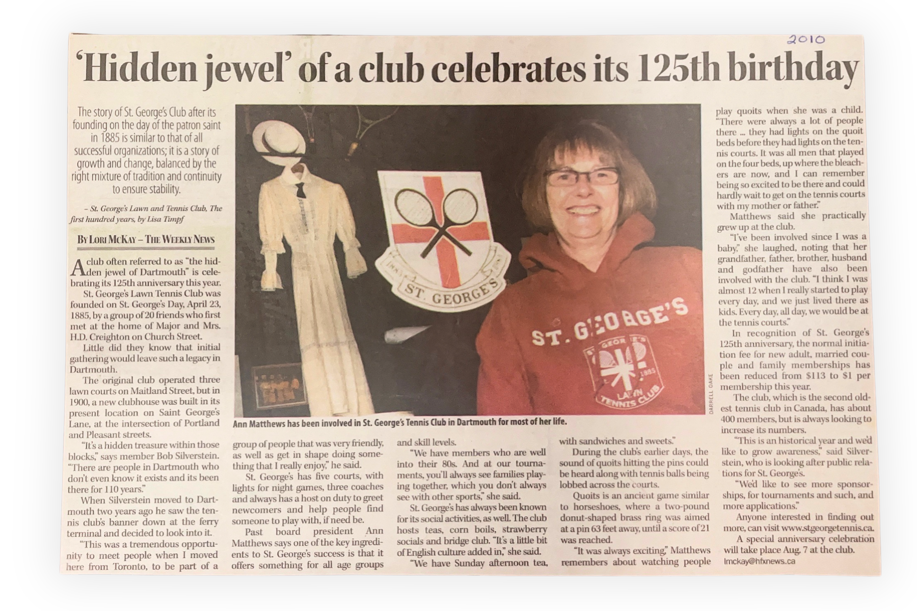 Newspaper feature on Ann Matthews and St. George's 125th anniversary