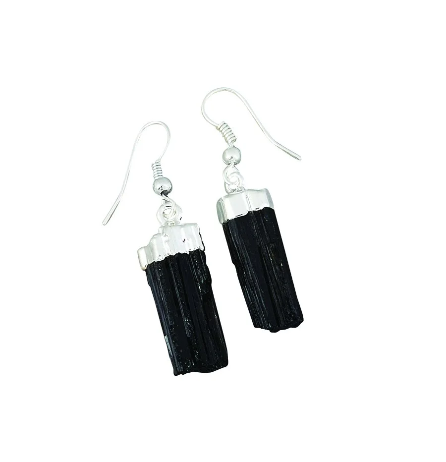 Silver Plated Black Tourmaline Earrings