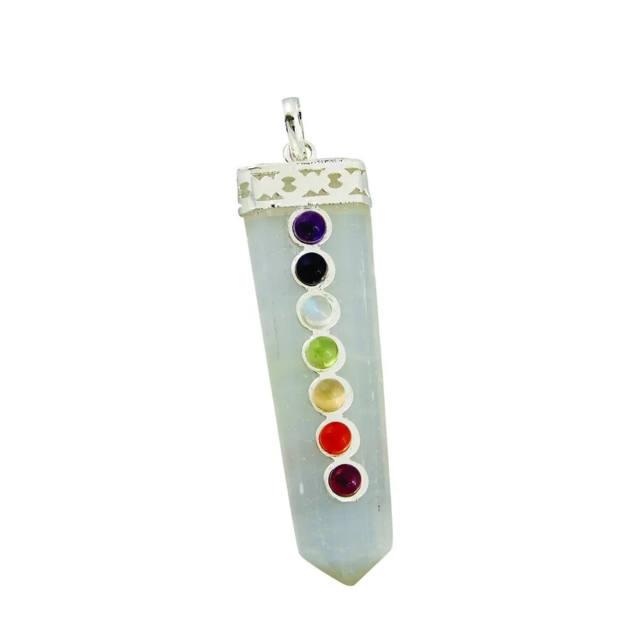 Silver Plated Selenite with Chakra Stone Pendant