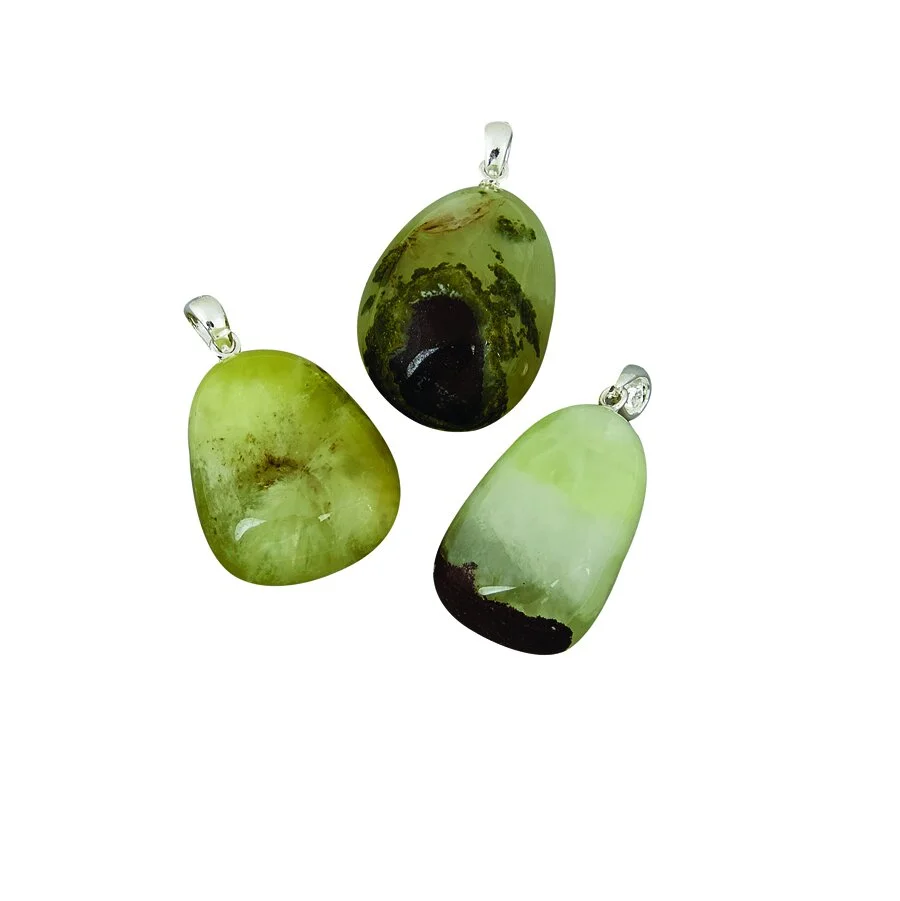 Prehnite Tumbled Pendant with Sterling bail