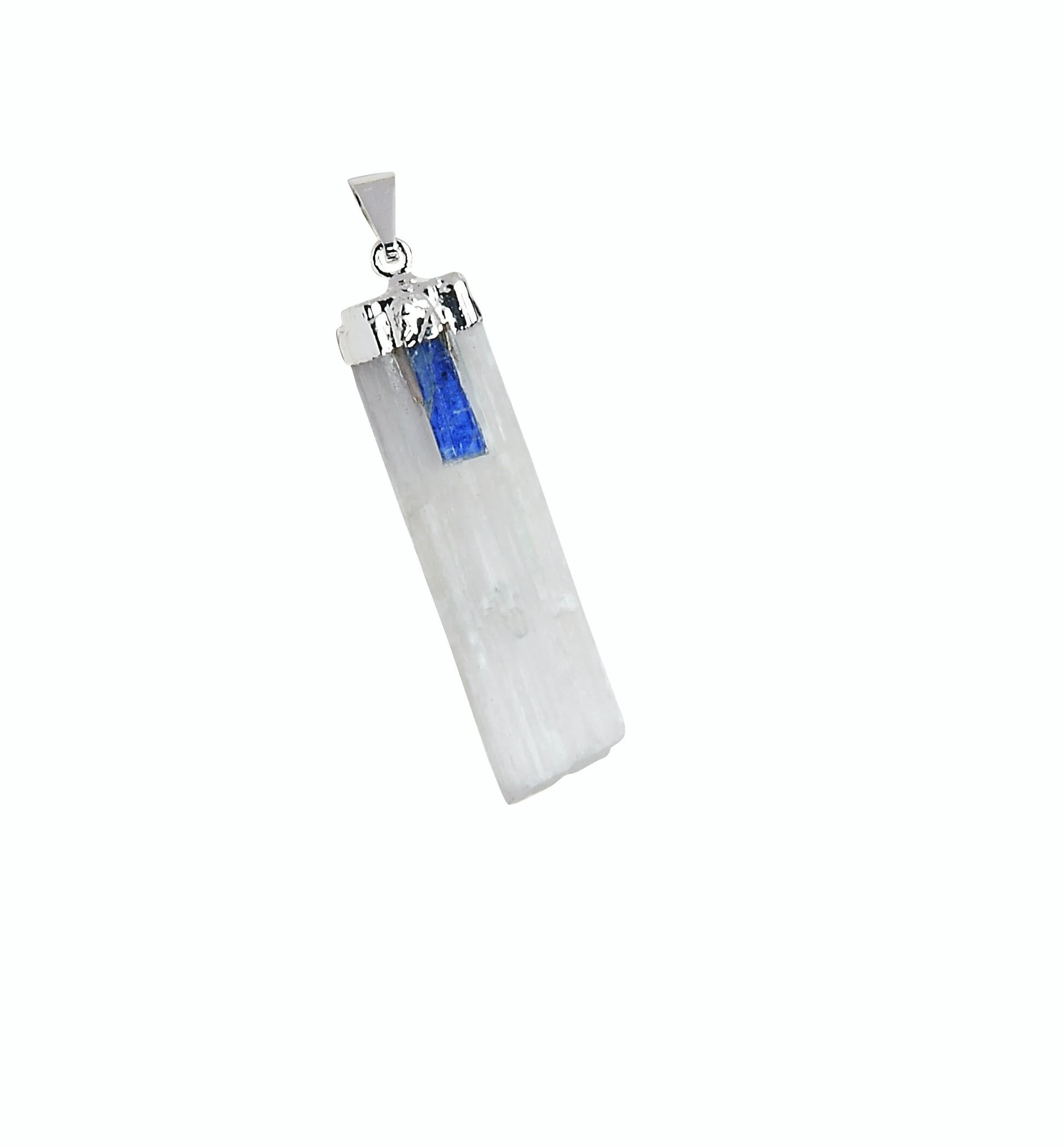 Silver Plated Selenite with Kyanite Point Pendant