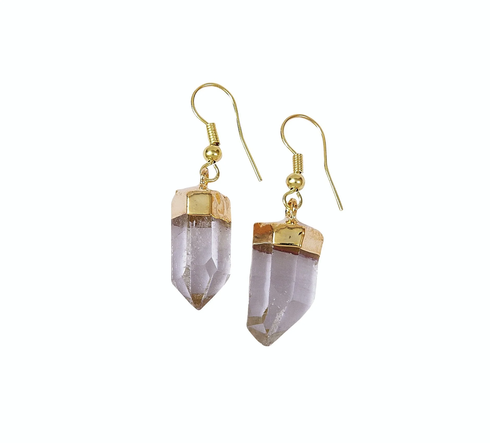Gold Plated Quartz Point Earring