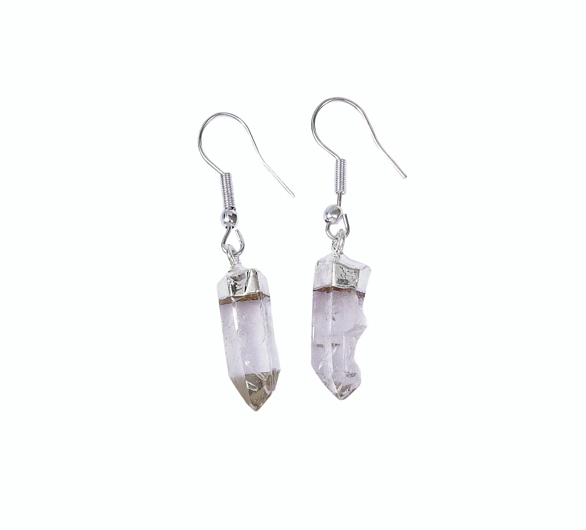 Silver Plated Quartz Point Earring