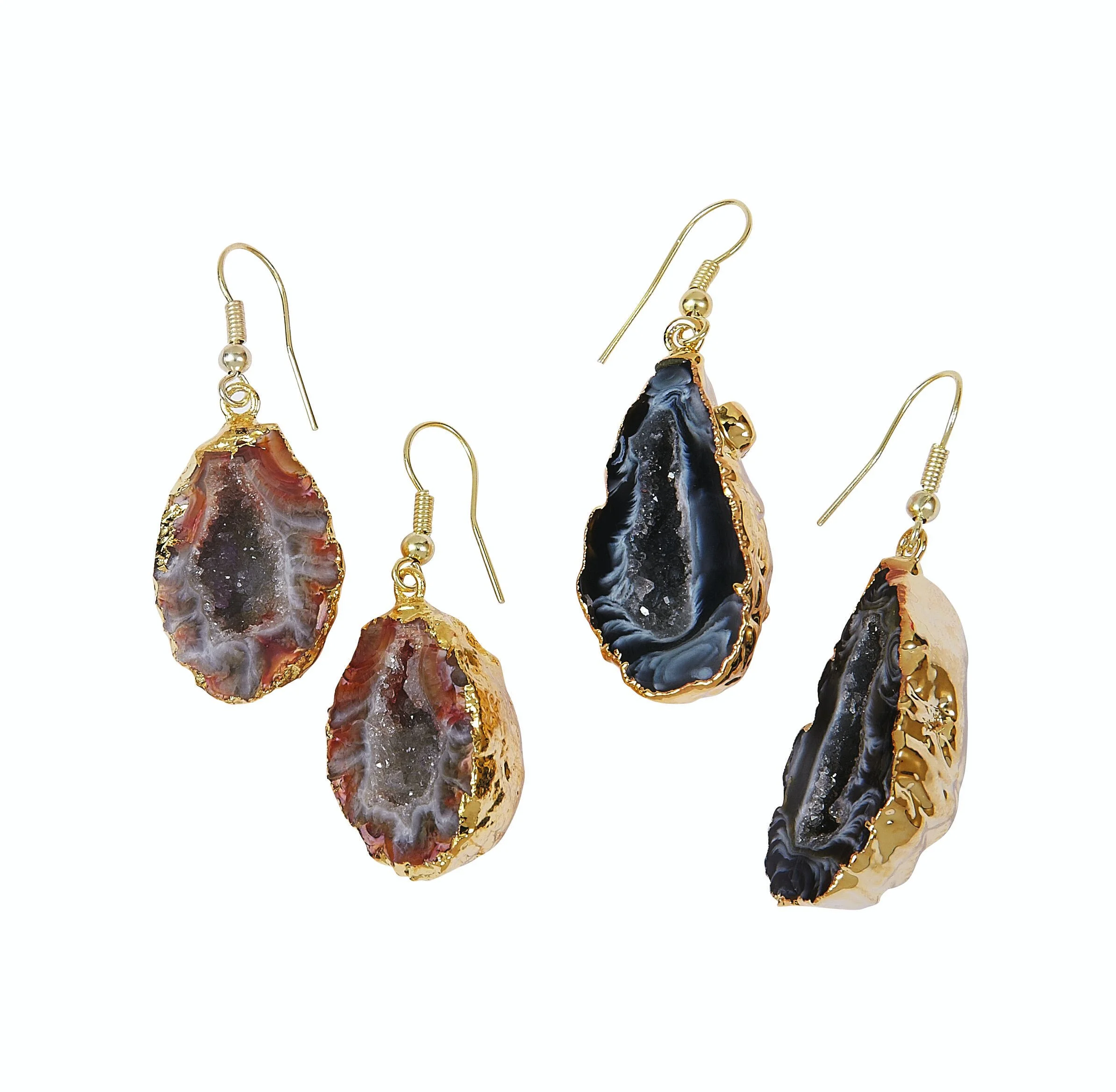 Gold Plated Geode Half Earring