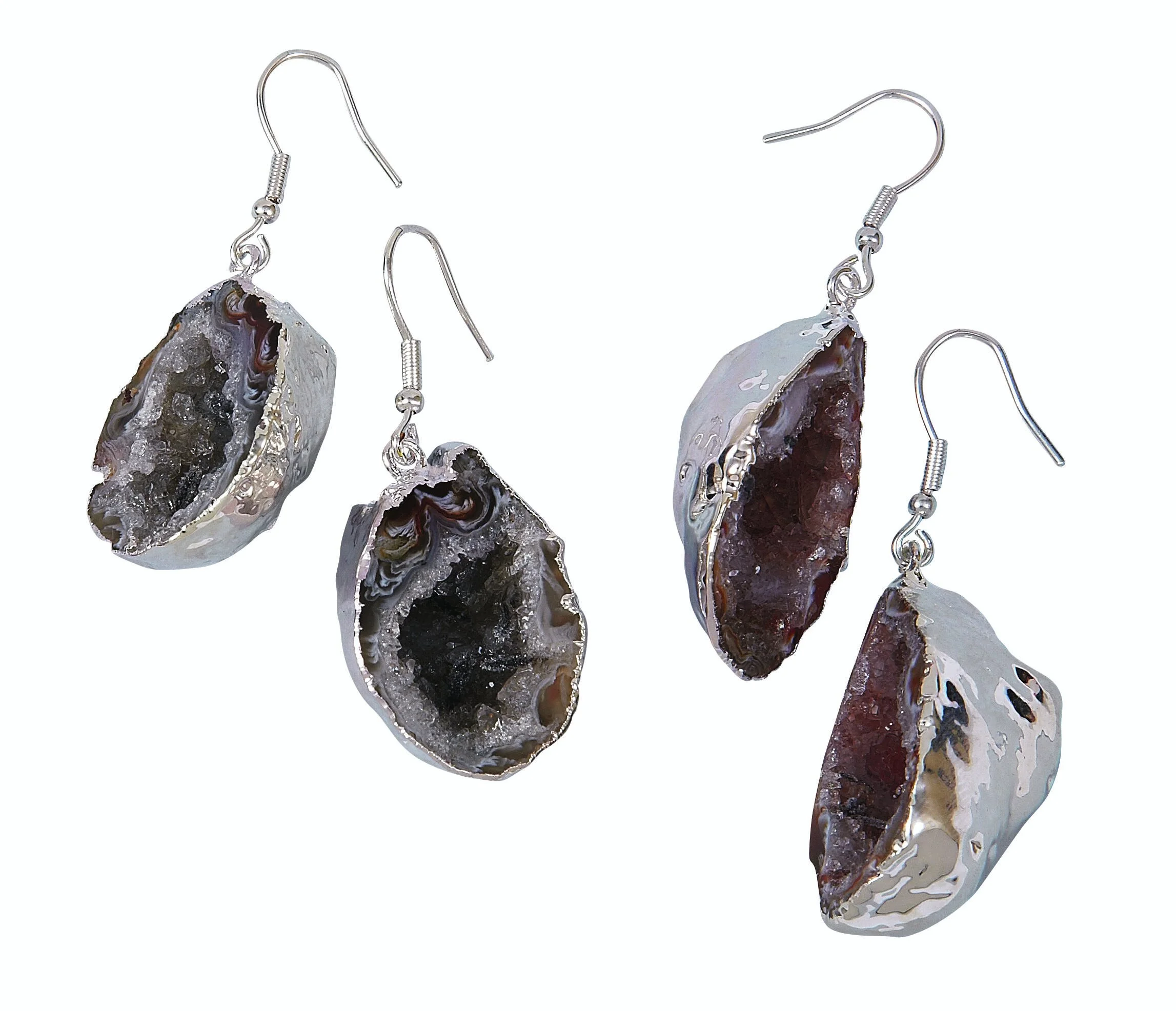Silver Plated Geode Half Earring