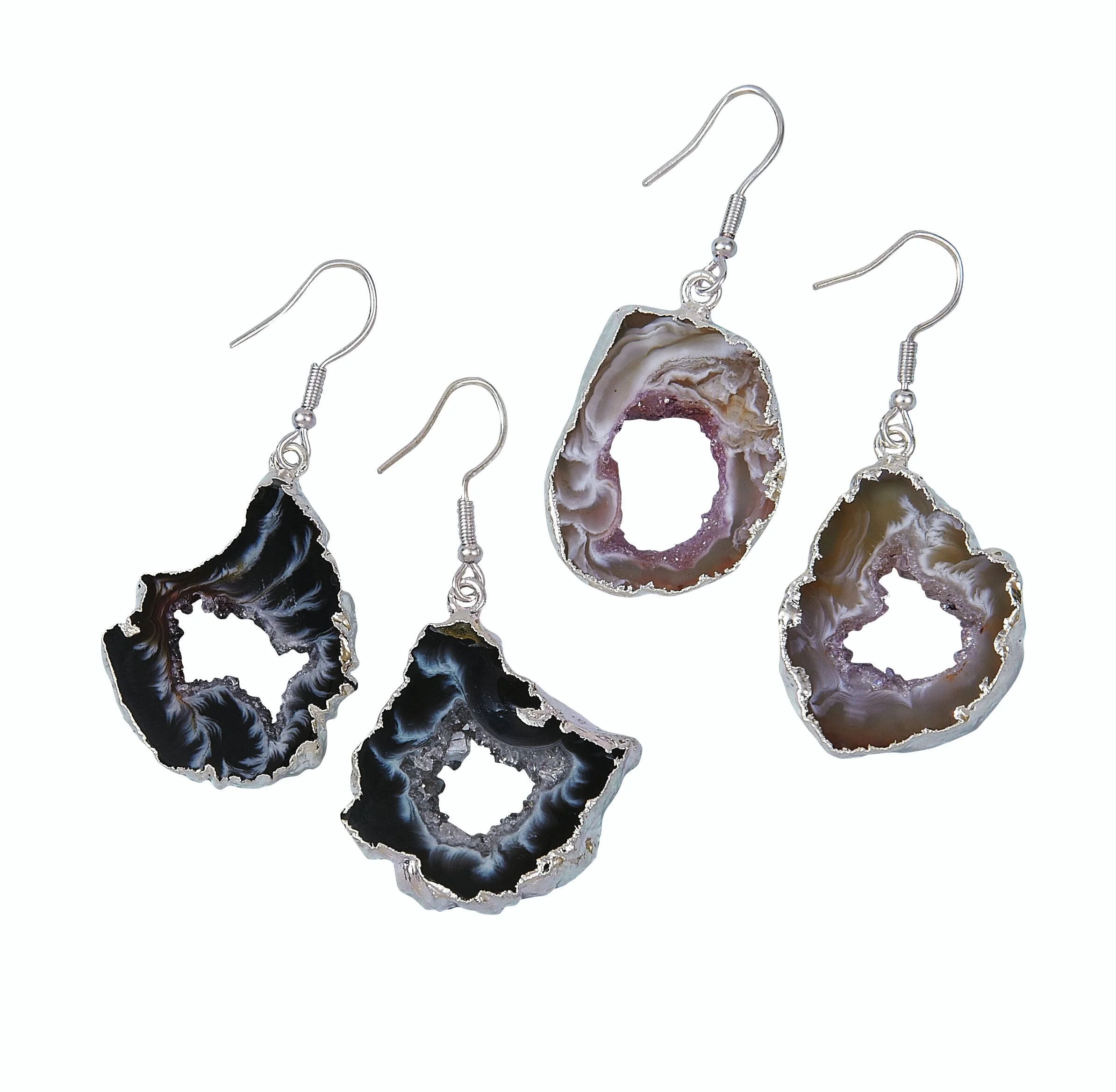Silver Plated Geode Slice Earring