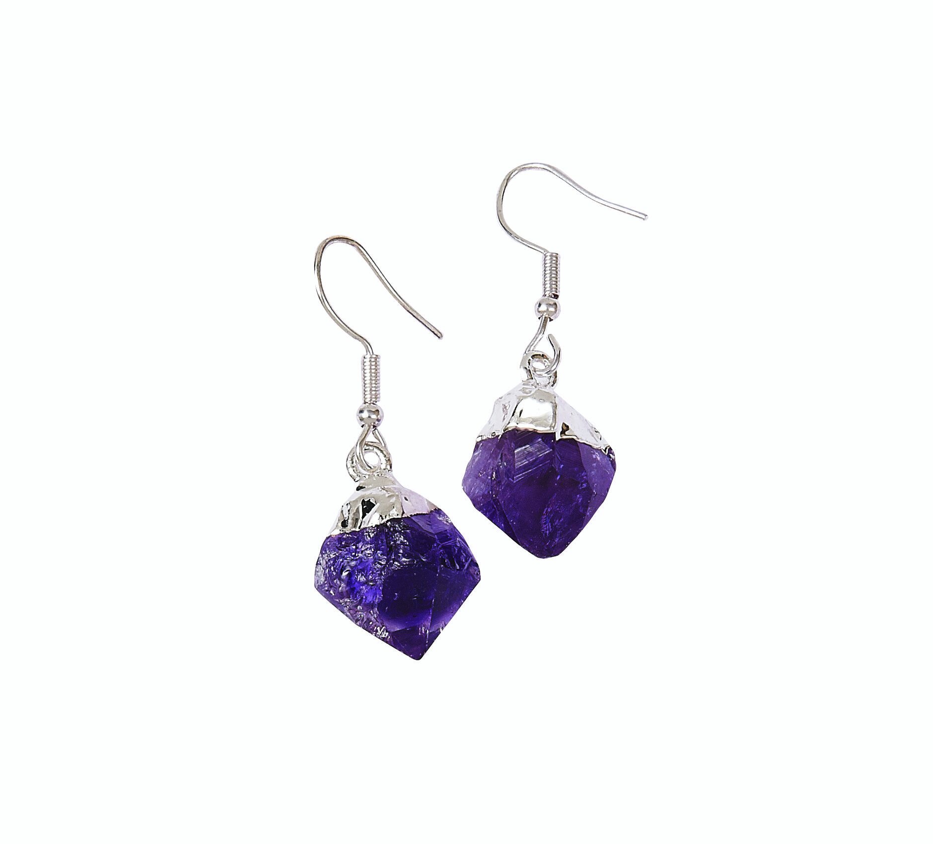 Silver Plated Amethyst Point Earring