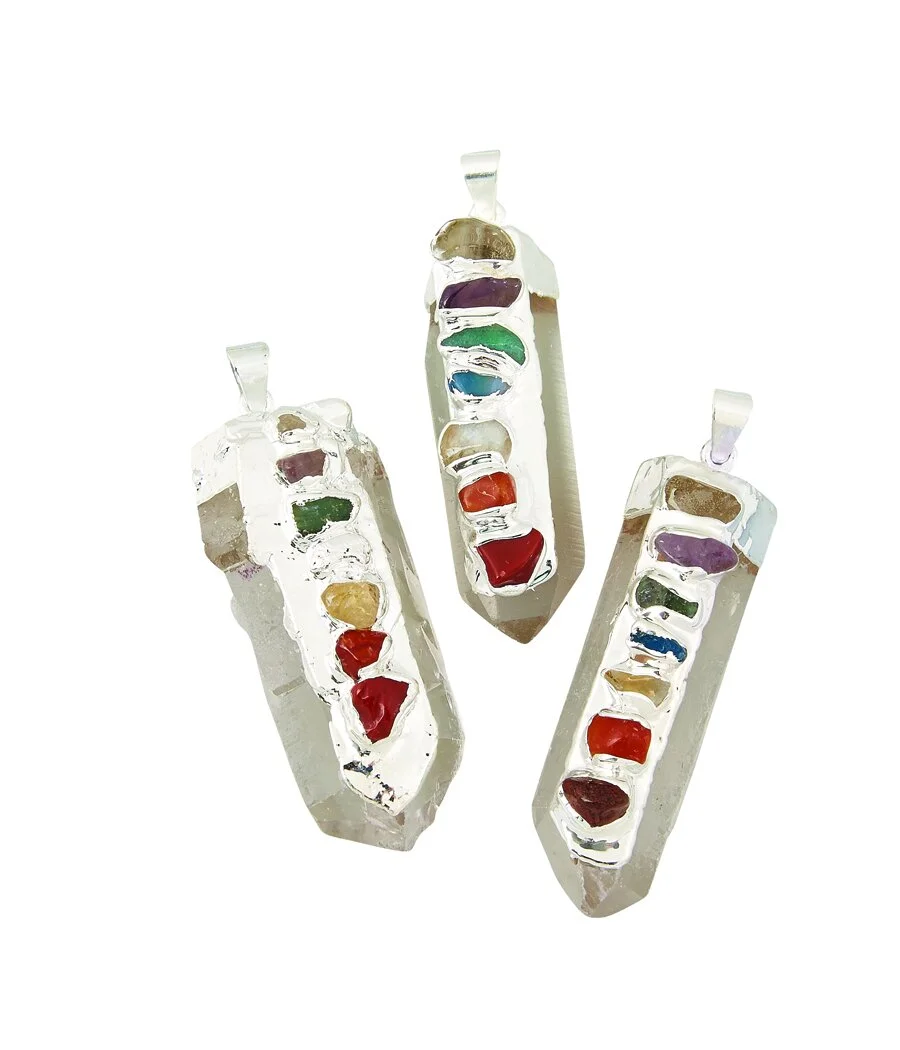 Quartz Point with Chakra Stones Pendant