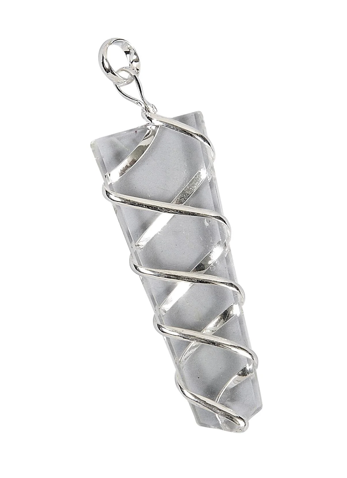 Flat Coil Wrapped Quartz Point Pendant