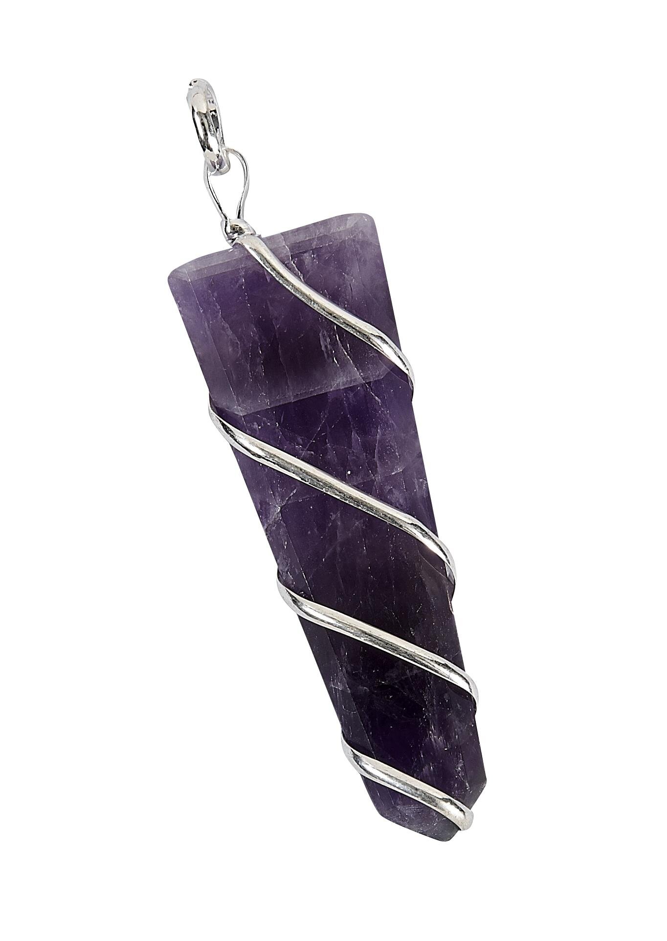 Flat Coil Wrapped Amethyst Point Pendant
