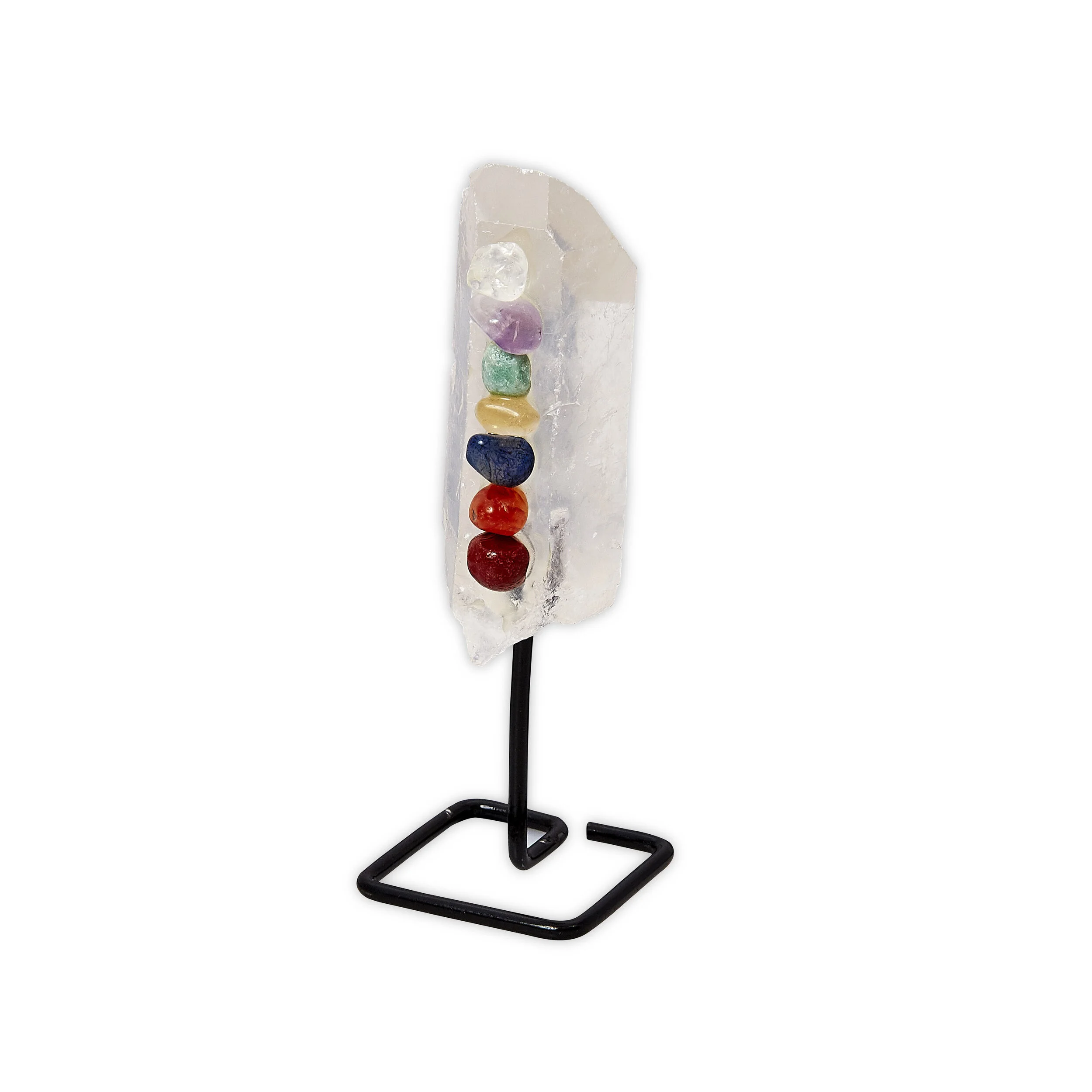 Quartz Point with Chakra stones on pin stand