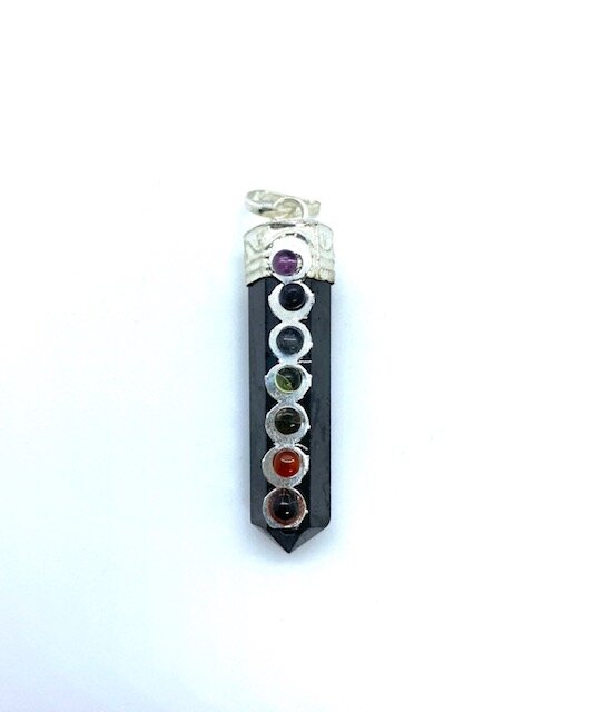 Shungite Point Pendant with Chakra Stones