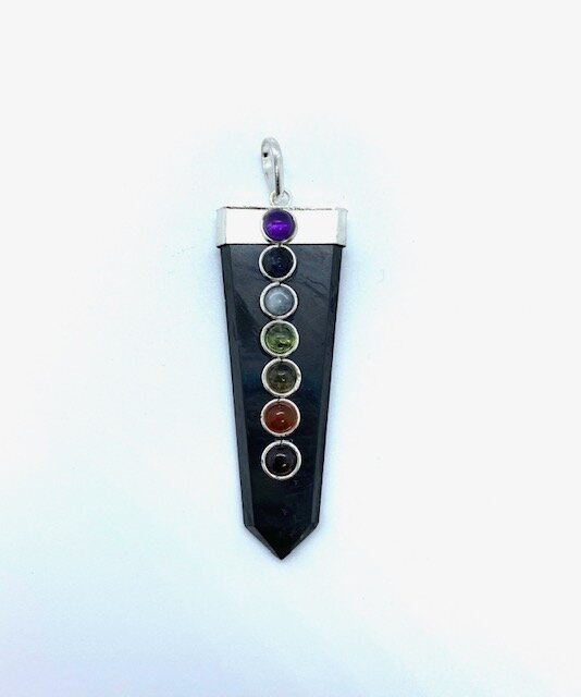 Shungite Flat Point Pendant with Chakra Stones