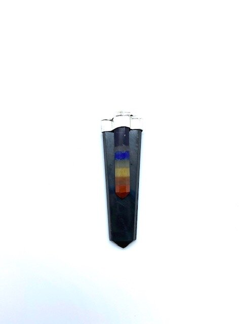 Shungite Flat Point Pendant with Chakra Stones