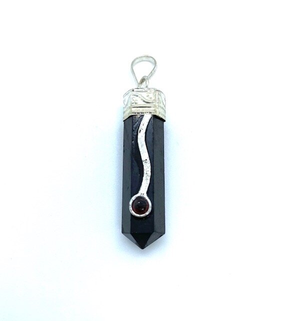 Shungite Point Pendant with Garnet Cab