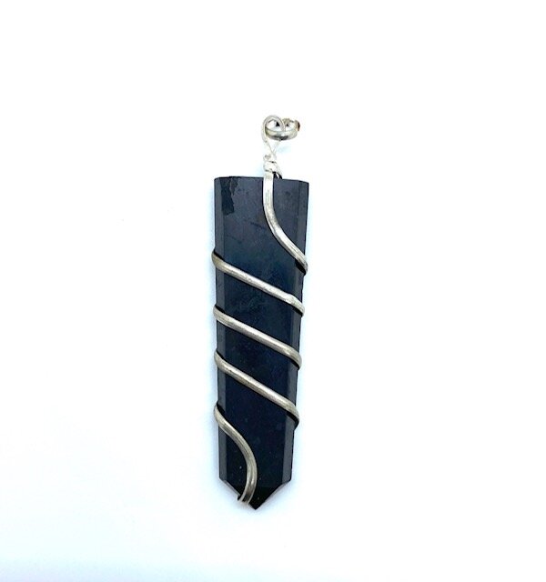 Wire Wrapped Shungite Flat Point Pendant