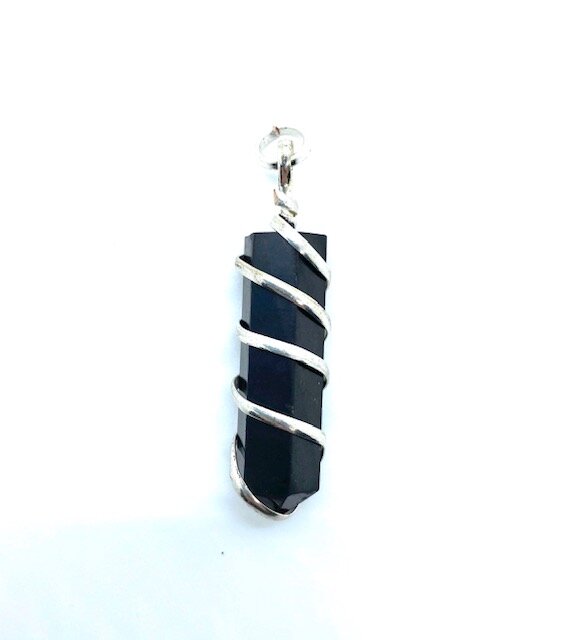 Wire Wrapped Shungite Point Pendant