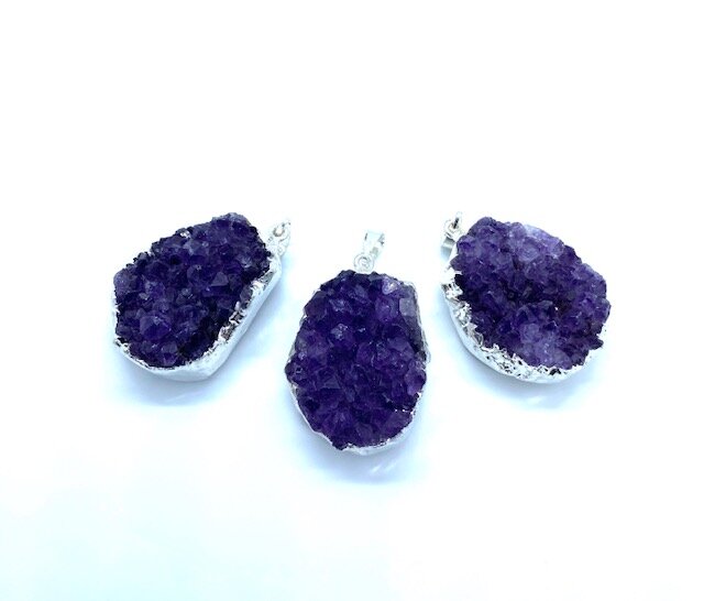 Silver Plated Amethyst Druze Pendant