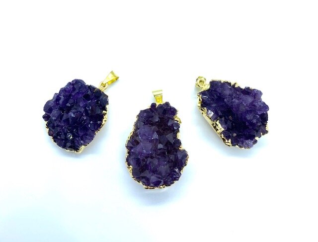 Gold Plated Amethyst Druze Pendant