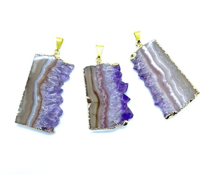 Gold Plated Amethyst Slice Pendant