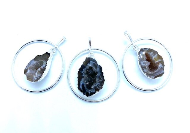 Silver Plated Geode in Ring Pendant