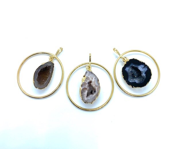 Gold Plated Geode in Ring Pendant