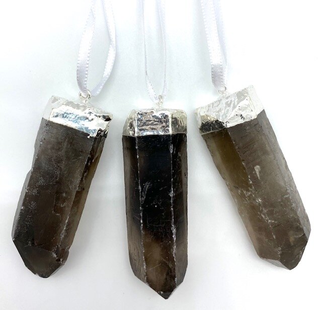 Silver Plated Smoky Quartz Ornament 