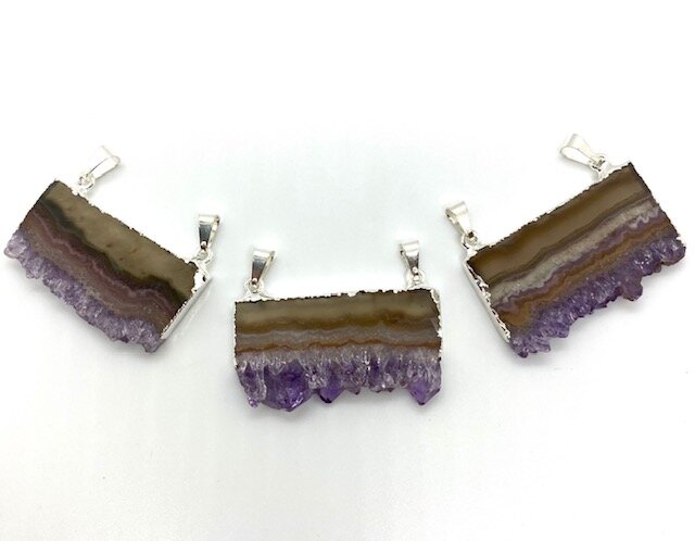 Silver Plated Horizontal Amethyst Slice Pendant
