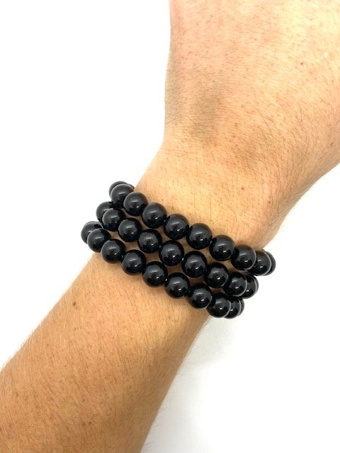 10mm Black Obsidian Mens Bead Bracelet — black market minerals