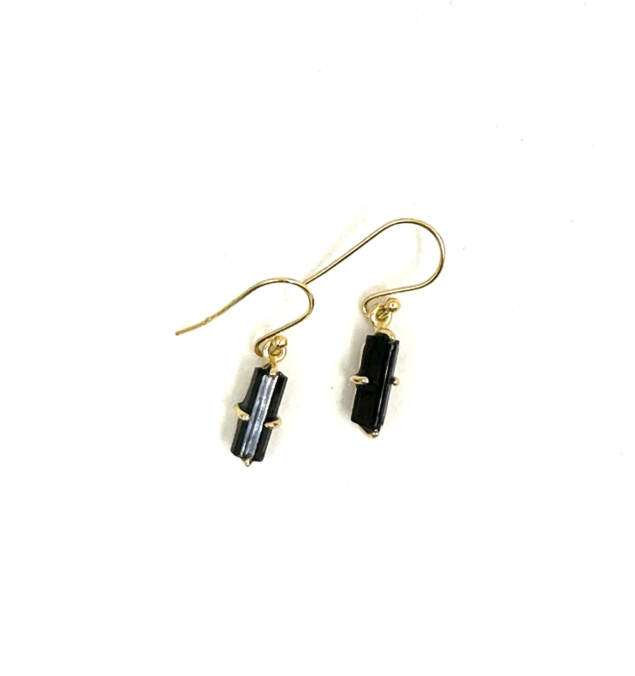 Gold Plated Sterling Rough Black Tourmaline Earrings