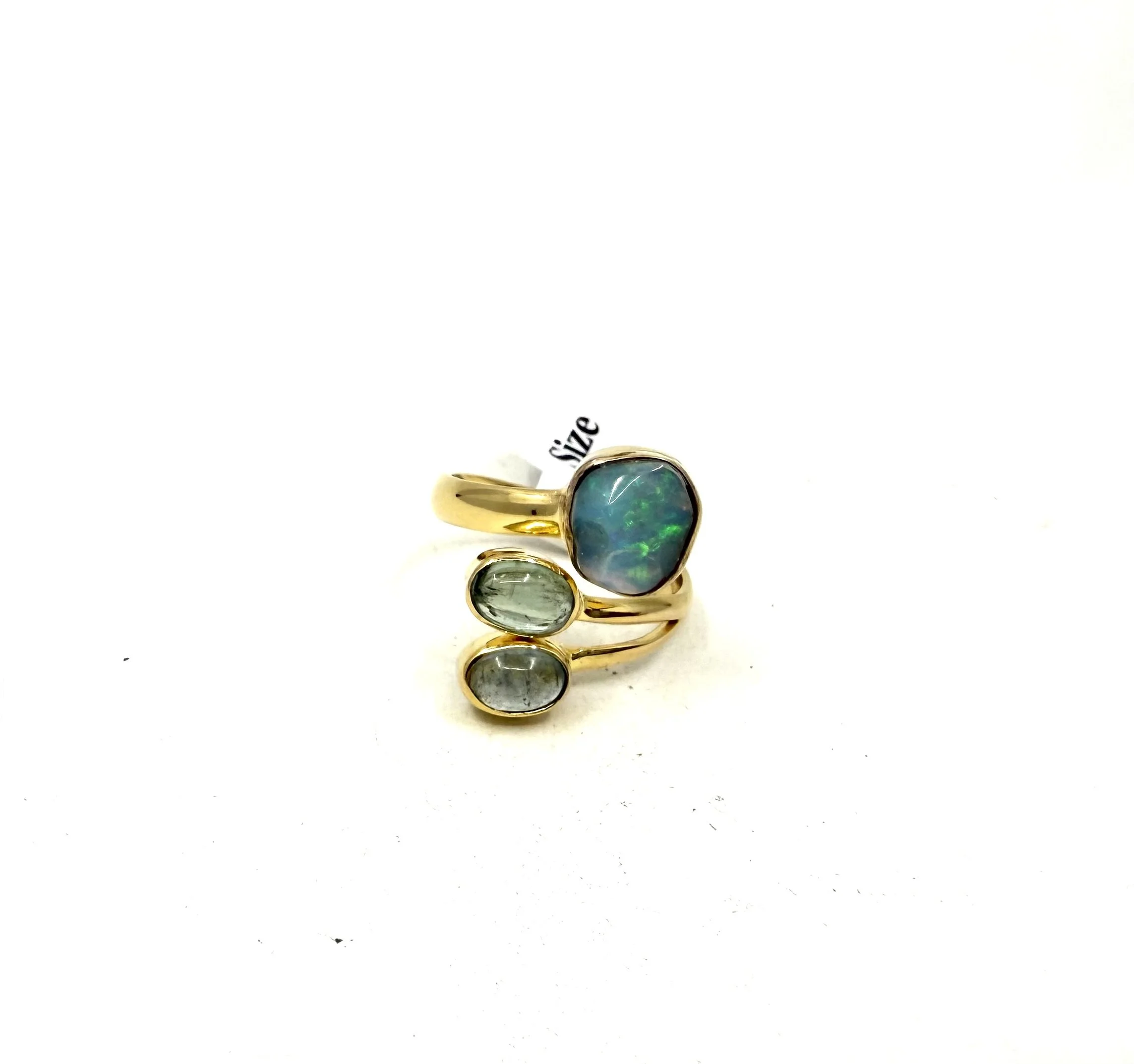 18k Vermeil Ethiopian opal, Aquamarine and Rainbow Moonstone Ring