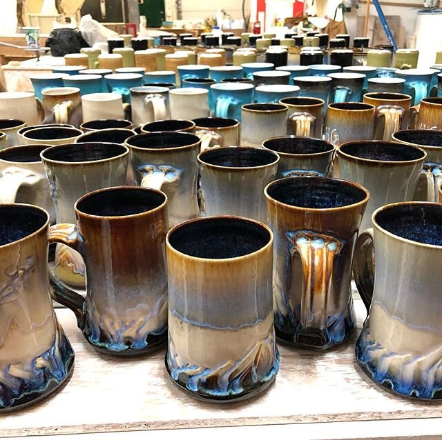 Some fresh new mugs almost ready to be posted to our online shop. They&rsquo;ll be up there available for purchase in the next couple of days. 
We will also be opening for restricted retail hours starting tomorrow. We&rsquo;ve set up a table by the f