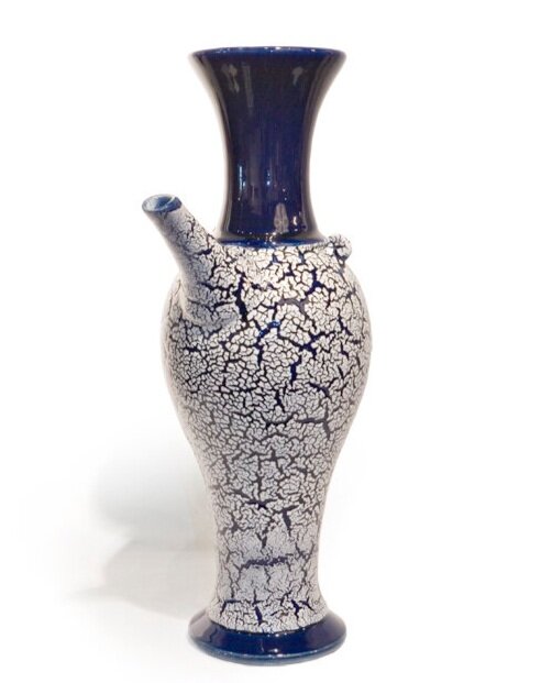 2014 segmented amphora, crawl glazed 20"