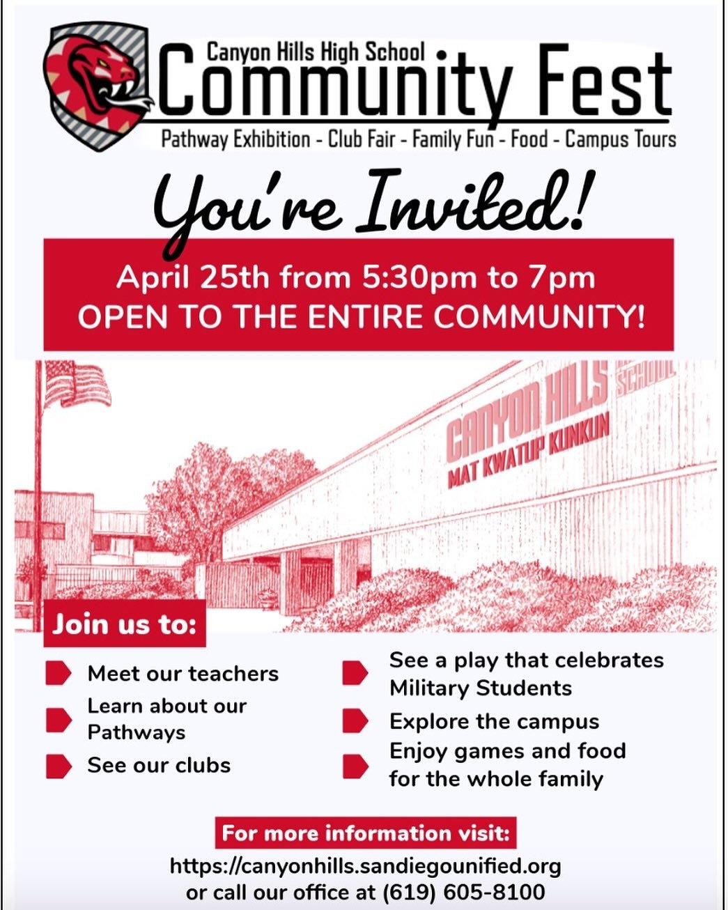Canyon Hills High is hosting a community fest! Open to everyone! It has been especially geared toward the littlest for some family fun! Or come if you&rsquo;re a middle schooler and future student to see what they have to offer!