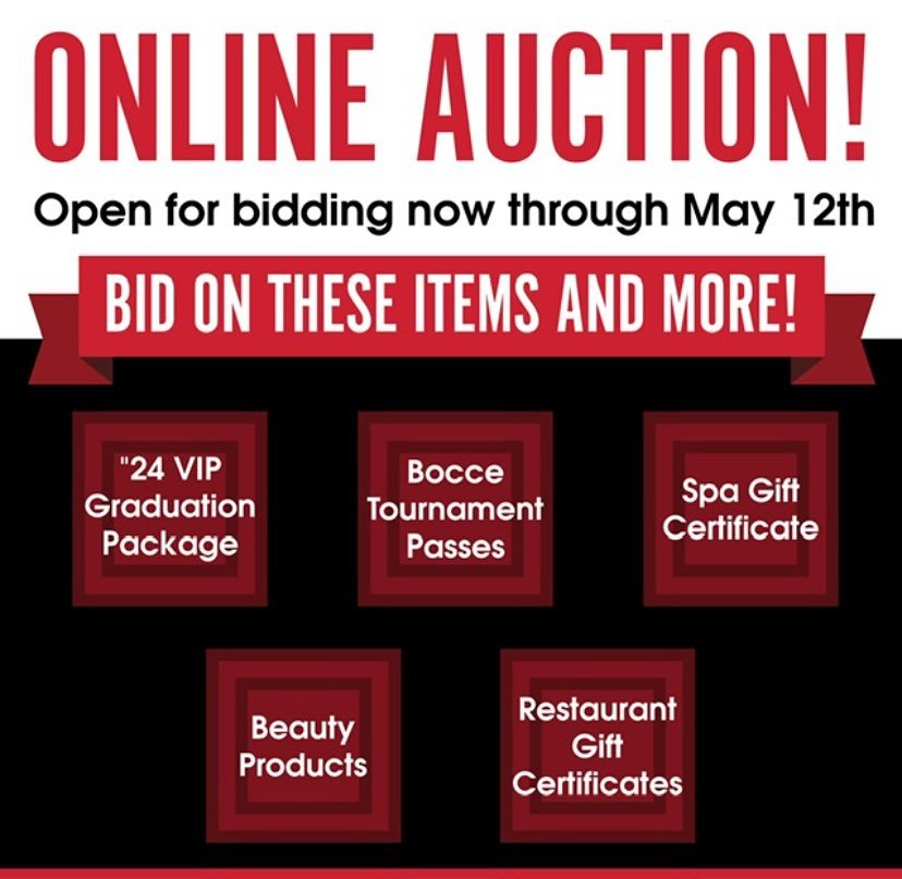 Support the Canyon Hills Class of 2025 through the online silent auction to help raise funds for Senior year activities. The auction starts April 28th at 8 AM and ends May 12th at 8 PM. Items include a Class of 2024 VIP Graduation Package, Bocce Tour