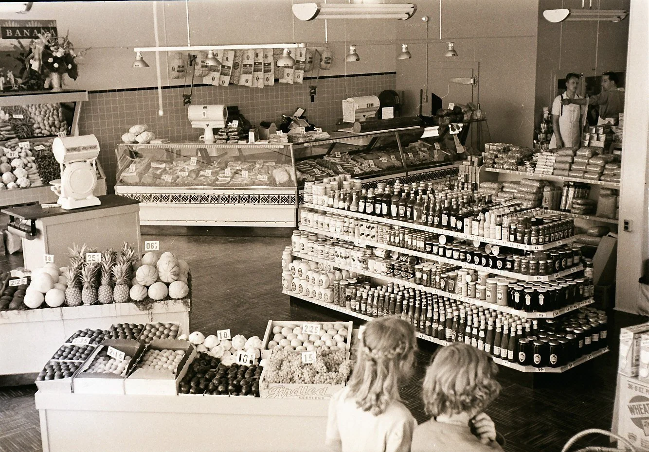   Dybbro's Meats and Grocery was located at 318 Commercial from c. 1937 to 1939. It moved to 15th and Commercial in 1941 and became Dybbro's Super Market, according to the 1941 directory.  —  Anacortes Historic Photo Archive  