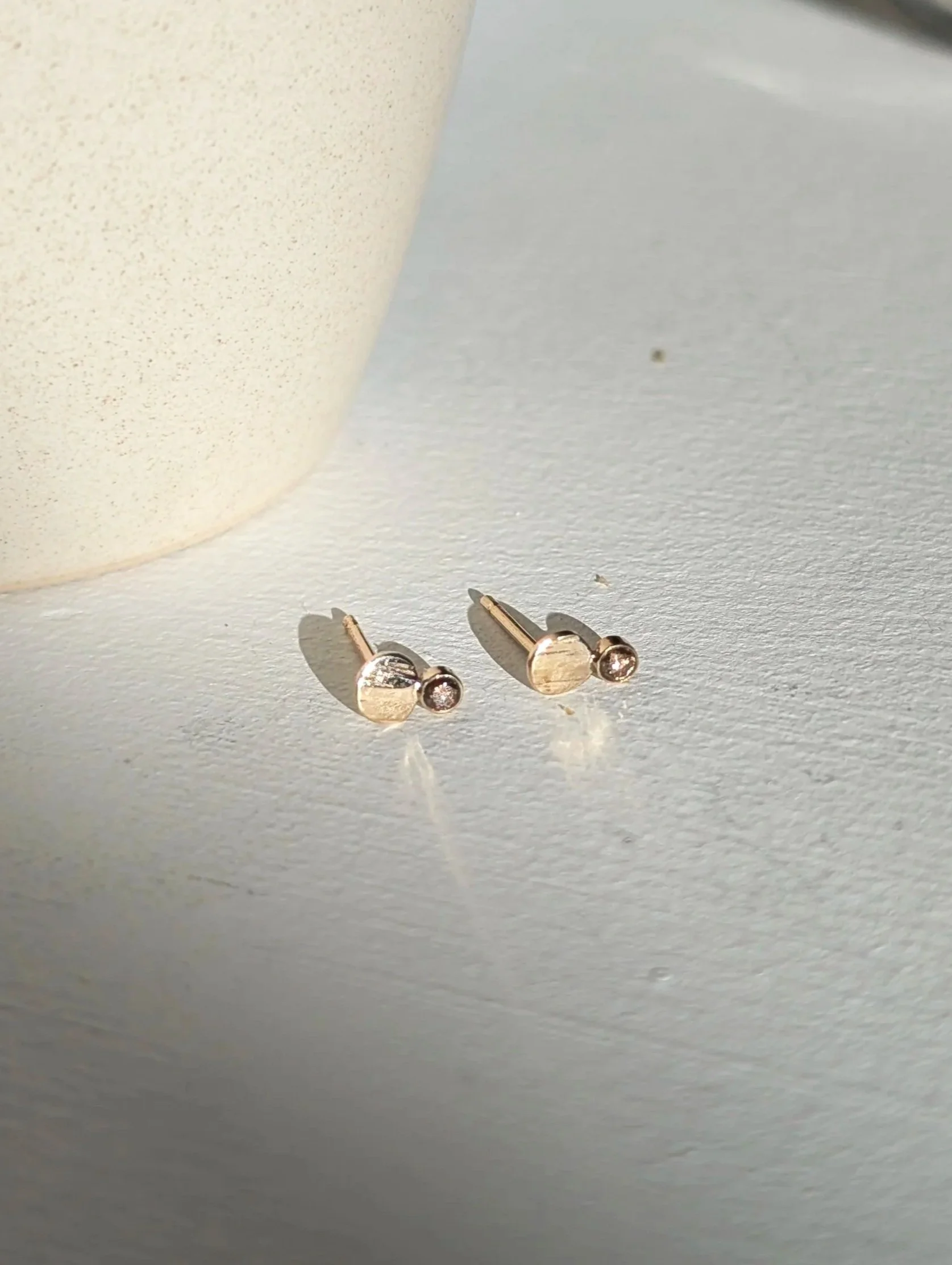 Gold Slice Studs with Champagne Diamonds