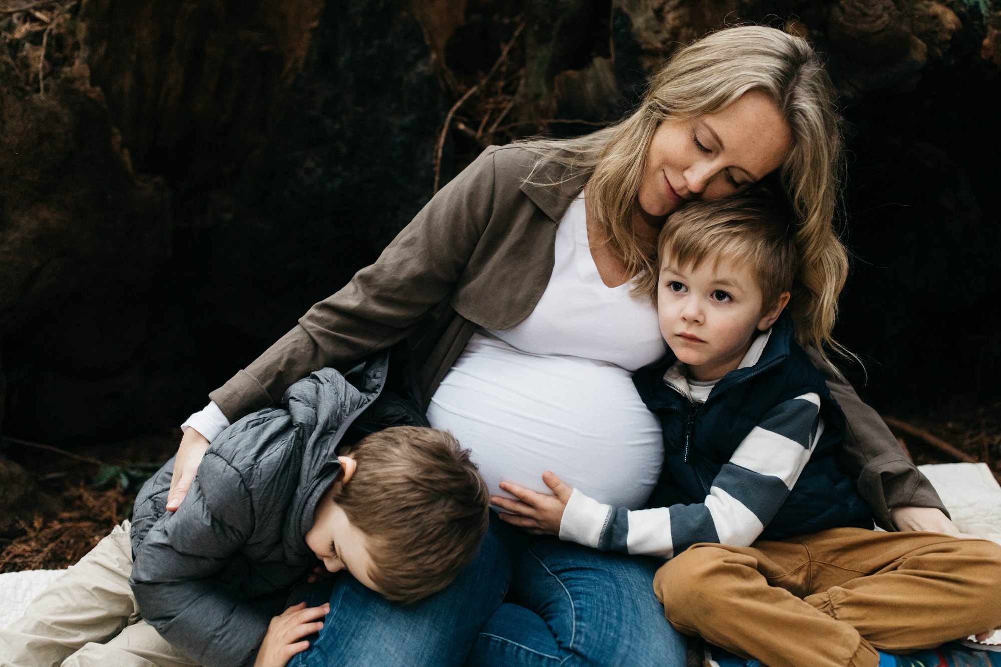 marin county maternity shoot with siblings in the redwoods and in home session with three boys cristin more photography san francisco photographer 2024_18.jpg