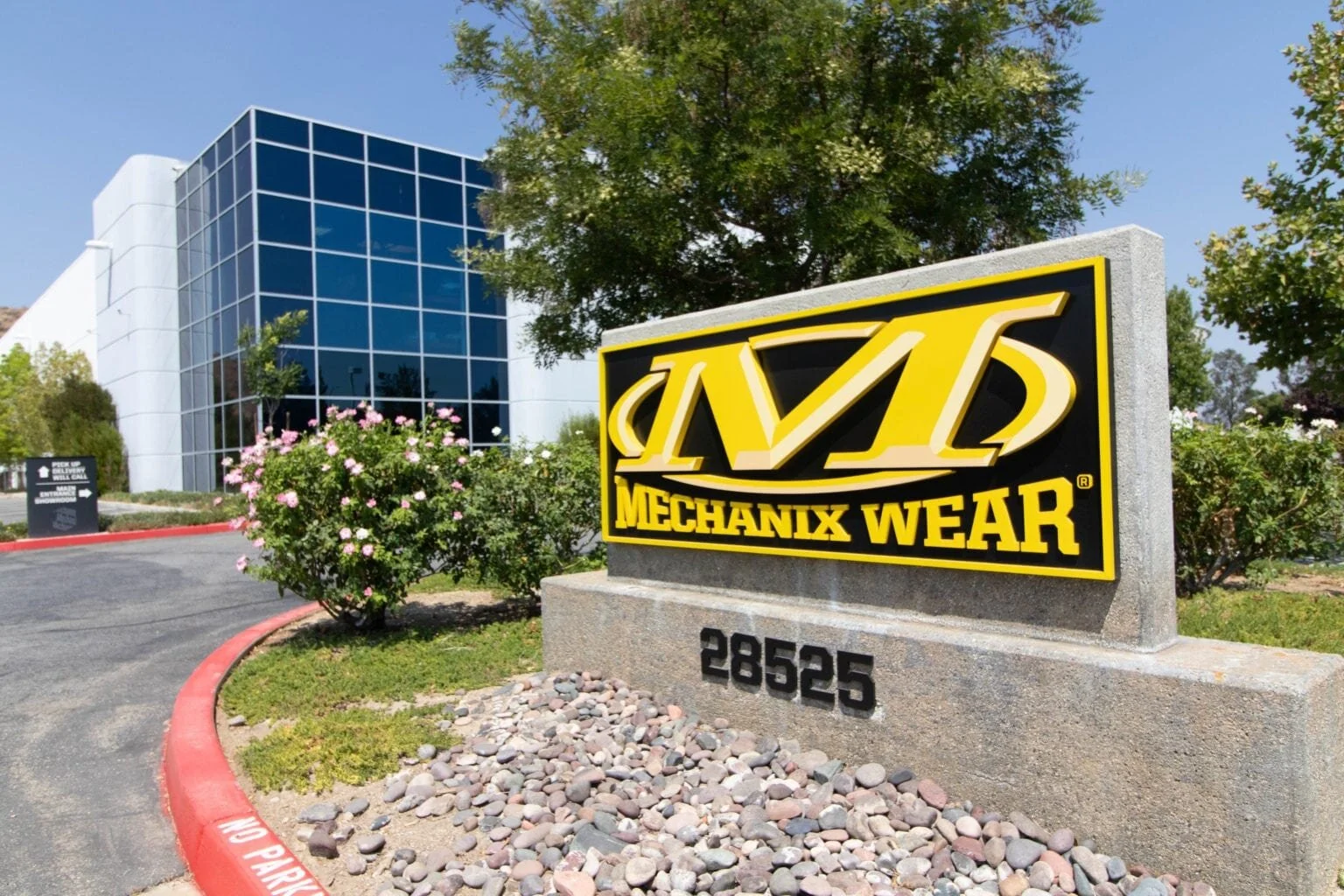 Mechanix Wear headquarters exterior in Valencia, CA, a commercial flooring project by Howard's Rug Company of Ventura