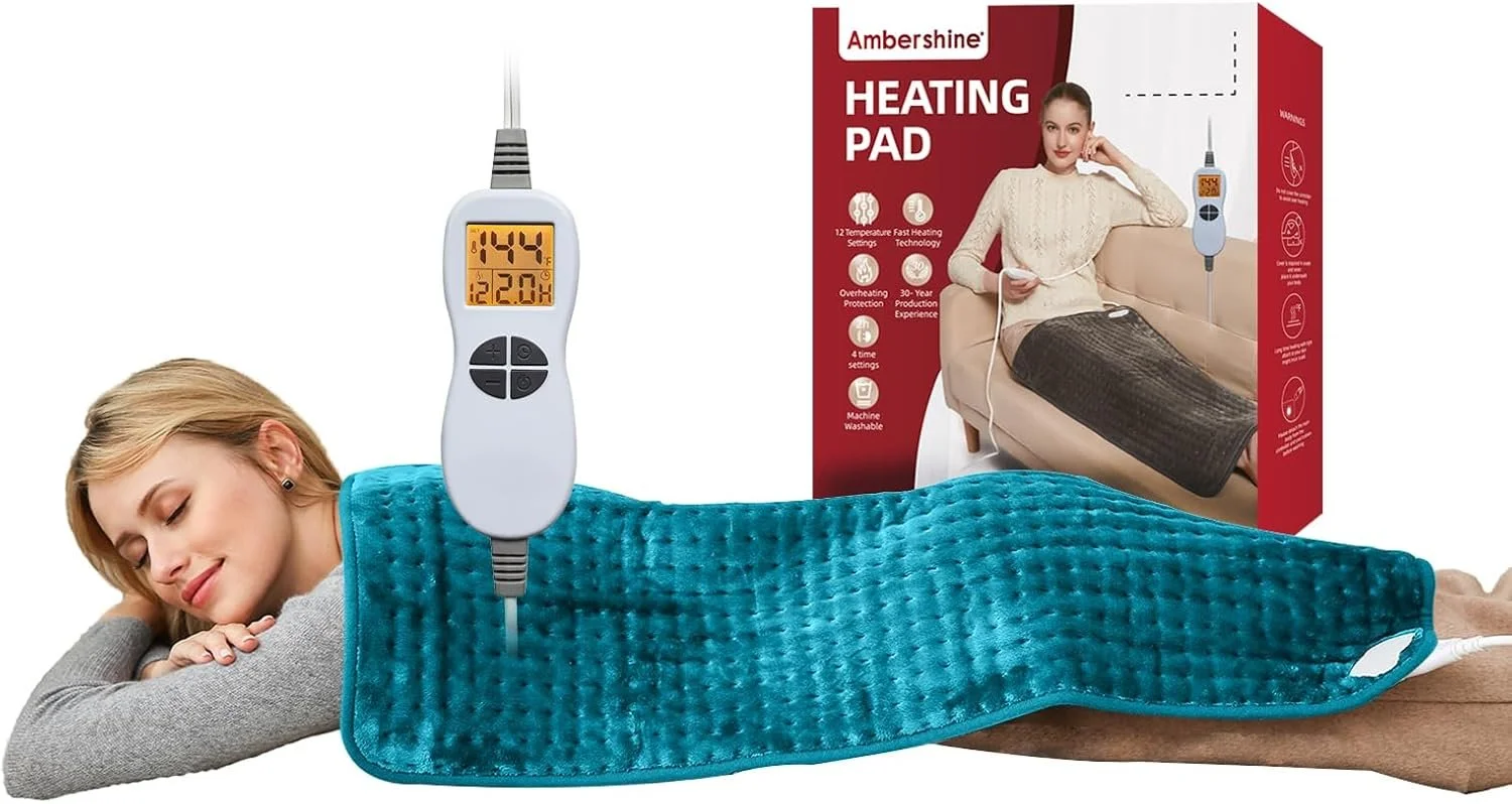 Ambershine XXXL King Size Heating Pad with 12 Temperature Settings & 4 Auto-Off Countdown Timers, Pain Relief