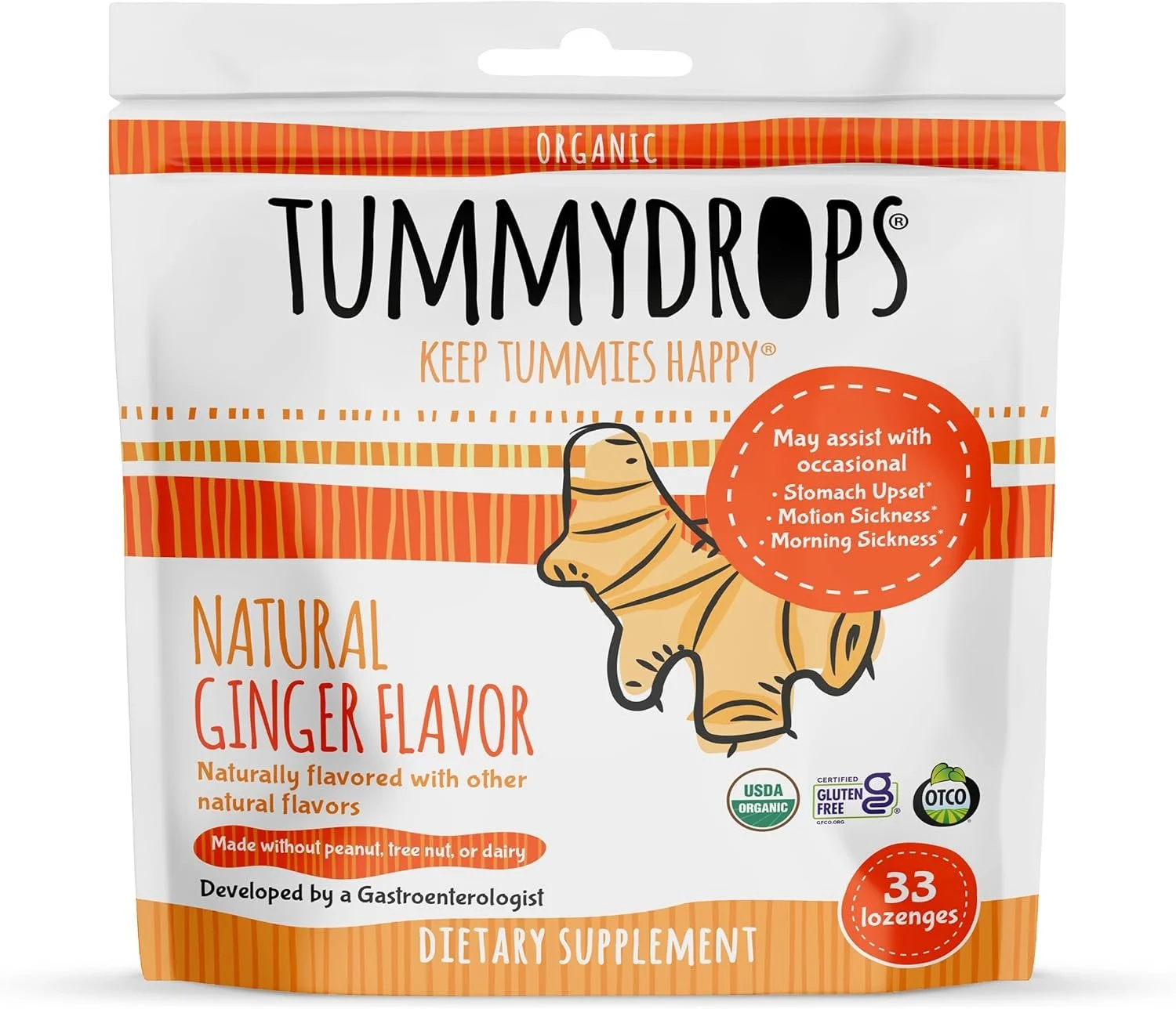 Ginger Tummydrops: May support with occasional stomach upset, motion sickness, and morning sickness.