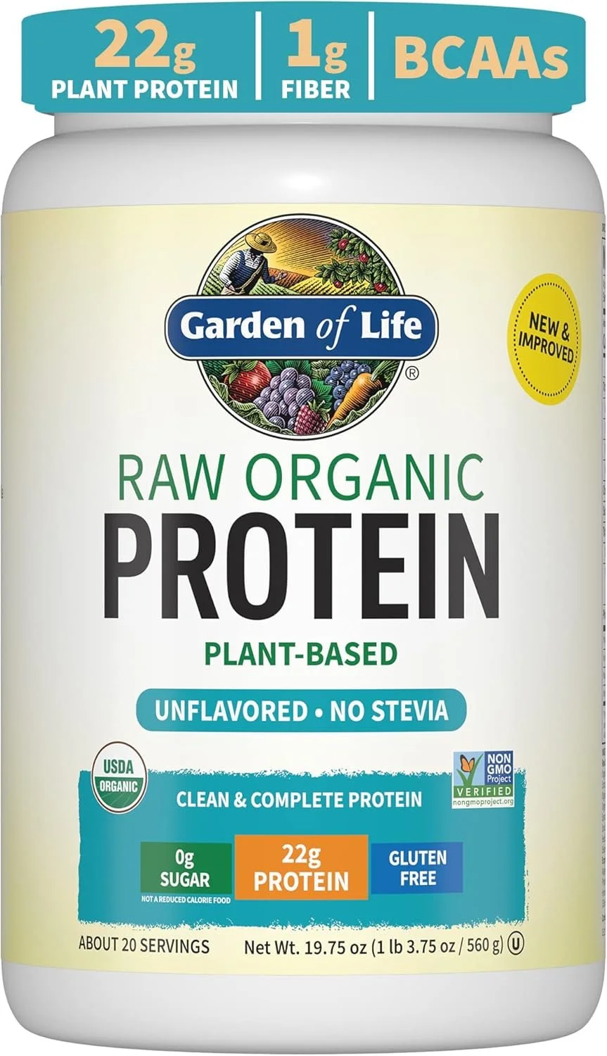 Garden of Life Organic Vegan Protein Powder (Unflavored): A plant-based protein powder that blends easily into meals and smoothies.