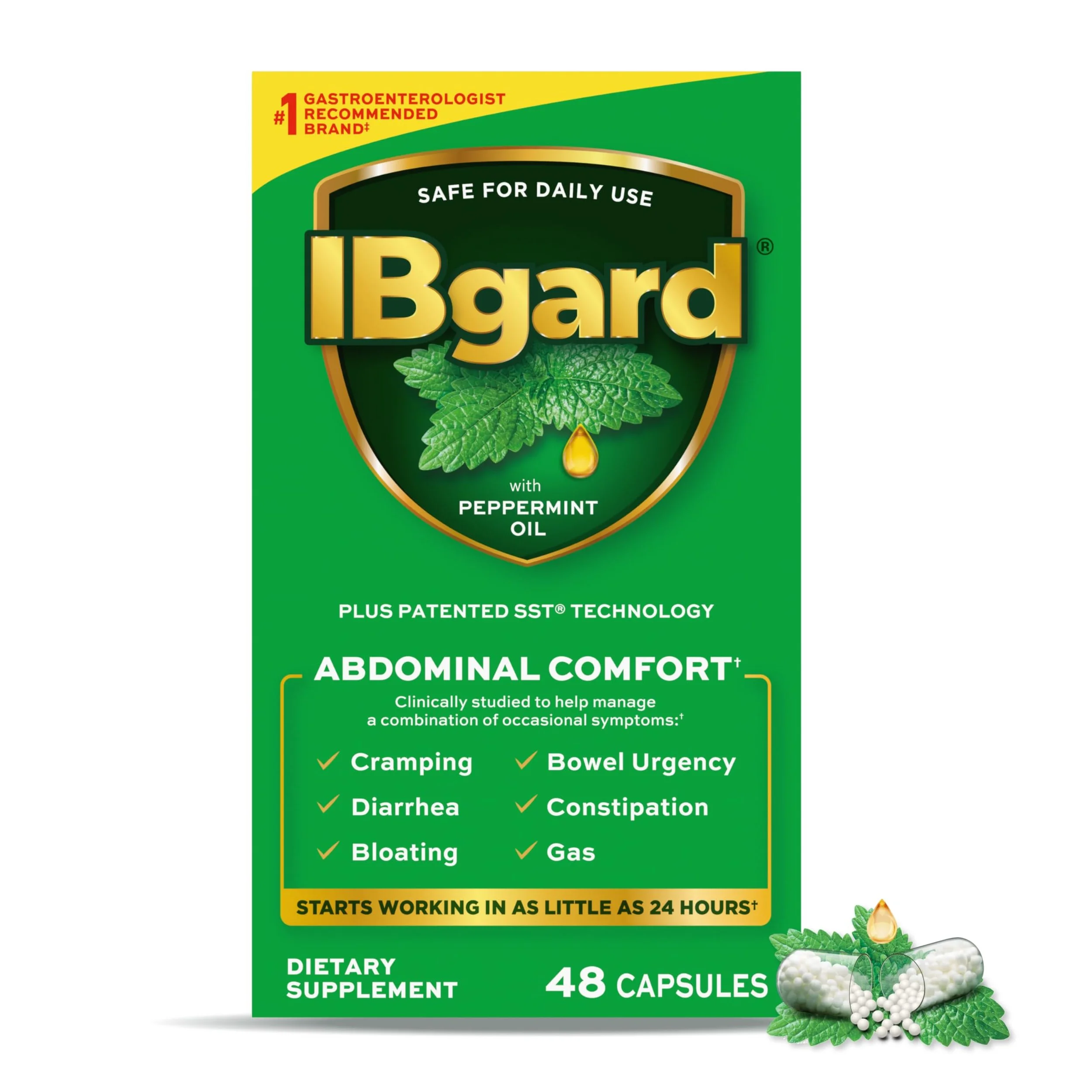 IBgard: A targeted-release peppermint oil supplement designed to help relieve symptoms of irritable bowel syndrome (IBS), such as abdominal pain, bloating, and discomfort.
