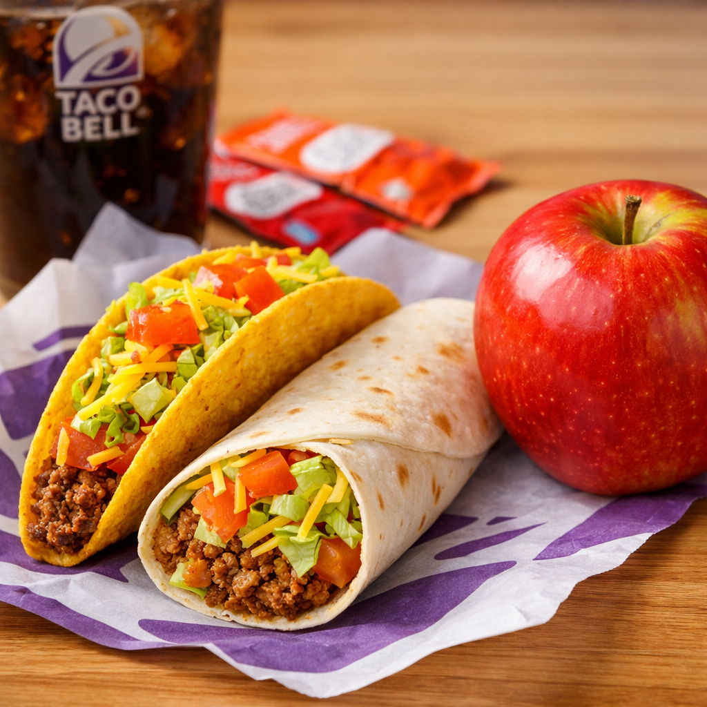 Taco bell meal with a side of apple for fiber